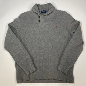 Polo Ralph Lauren Shawl Collar Sweater Mens L Gray Knit Logo Pullover